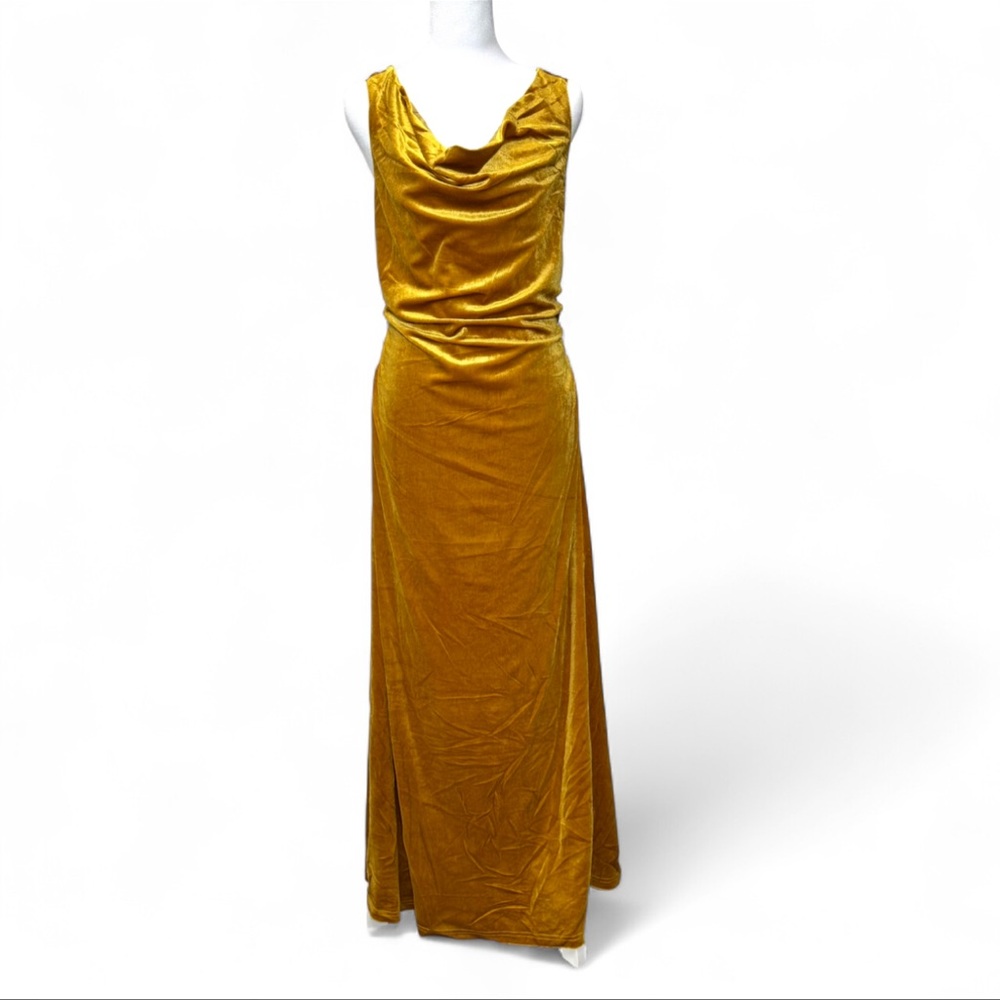 Anthropologie Stunning Gold Velvet Cowl Ruched Maxi Party Dress NWT 1X Formal 🔥 - Picture 6 of 12